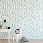 Papel de Parede Galhos Azul com Fundo Branco