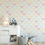 Papel de Parede Triângulos Rosa Azul e Amarelo