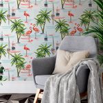 Papel de Parede Tropical Coqueiro e Flamingos