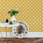 Papel de Parede Amarelo com Poá Branco