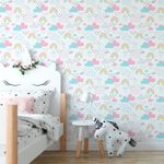 Papel de Parede Infantil Nuvens e Arco-íris