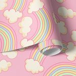 Papel de Parede Infantil Nuvens e Arco-íris (Rosa)