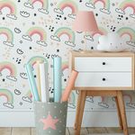 Papel de Parede Infantil Nuvens e Arco-íris Delicados
