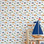 Papel de Parede Infantil Barcos, Aviões, Motos e Bicicletas