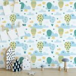 Papel de Parede Balões e Nuvens (Verde e Azul) 