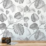 Papel de Parede Folhas Tropicais (Cinza)