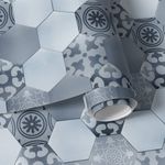 Papel de Parede Azulejos Hexagonal Azul