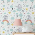 Papel de Parede Infantil Coelhos com Arco-íris