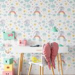 Papel de Parede Infantil Coelhos com Arco-íris