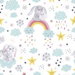 Papel de Parede Infantil Coelhos com Arco-íris