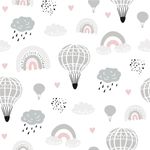 Papel de Parede Infantil Arco-íris Nuvens e Balões