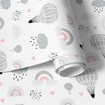 Papel de Parede Infantil Arco-íris Nuvens e Balões