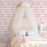 Papel de Parede Borboletas Douradas com Fundo Rosa