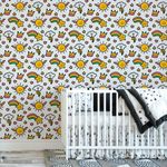 Papel de Parede Desenho Infantil Nuvens Sol e Estrelas