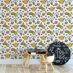 Papel de Parede Desenho Infantil Nuvens Sol e Estrelas