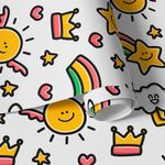 Papel de Parede Desenho Infantil Nuvens Sol e Estrelas