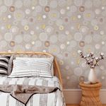 Papel de Parede Círculos Brancos e Dourados