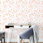 Papel de Parede Abstrato com Círculos Tons de Rosa Claro com Dourado