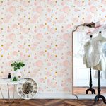 Papel de Parede Abstrato com Círculos Tons de Rosa Claro com Dourado
