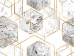 Papel de Parede Hexágonos de Mamoré Branco com Dourado