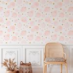 Papel de Parede Círculos Rosa Claro com Dourado