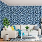 Papel de Parede Cubos em Tons de Azul com Linhas Douradas