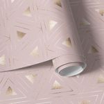 Papel de Parede Rose Dourado com Triângulos Dourados
