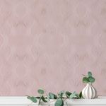 Papel de Parede Rose Gold com Linhas  Onduladas Douradas