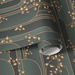Papel de Parede Verde Escuro com Folhas Secas