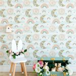 Papel de Parede Arco Íris e Lua Com Flores