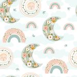 Papel de Parede Arco Íris e Lua Com Flores