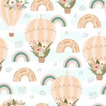 Papel de Parede Infantil Balões, Arco Íris e Flores
