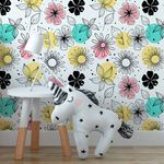 Papel de Parede Infantil Floral Bolas Coloridas Escandinavo Grande