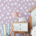 Papel de Parede Infantil Listras Floral Fundo Lilás