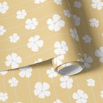 Papel de Parede Infantil Listras Floral Fundo Amarelo