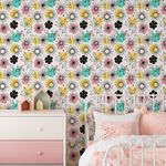 Papel de Parede Infantil Floral Bolas Coloridas Escandinavo Pequeno