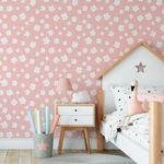 Papel de Parede Infantil Listras Floral Fundo Rosa