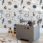 Papel de Parede Infantil Espaço Foguete Planetas