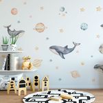Adesivo de Parede Infantil Aquarela: Baleias, Estrelas e Planetas