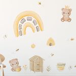 Adesivo de Parede Infantil Aquarela: Abelhas, Ursos, Arco-Íris, Mel, Folhas e Flores