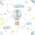 Papel de Parede Aquarela: Balões, Estrelas e Lua