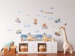 Kit Adesivos de Parede Infantil Aquarela: Casas, Aviões, Nuvens e Animais