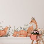 Adesivo de Parede Floresta Encantada Raposas e Coelhinhos Aquarela