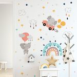 Adesivo de Parede Infantil Elefantinho no Céu com Arco-Íris e Estrelas