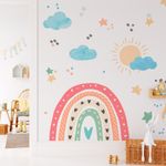 Adesivo de Parede Infantil Arco-Íris Boho com Sol e Nuvens