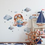 Adesivo de Parede Infantil Aviãozinho Baby Aquarela nas Nuvens