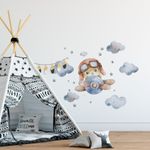 Adesivo de Parede Infantil Aviãozinho Baby Aquarela nas Nuvens