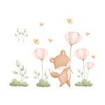 Adesivo de Parede Infantil Raposinha em Aquarela e Flores Delicadas