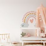Adesivo de Parede Infantil Arco-Íris Boho Nuvens e Brilhos Mágicos