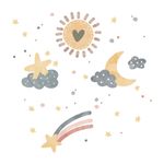 Adesivo de Parede Infantil Céu em Aquarela com Estrelas e Luas